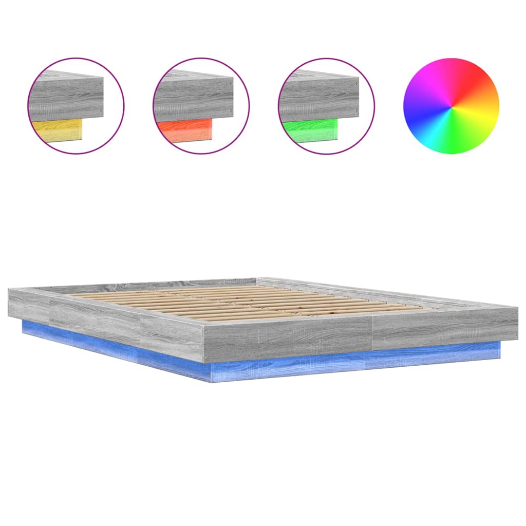 Bedframe met LED-verlichting grijs sonoma eiken 120x190 cm is nu te koop bij PeponiXL, paradijselijk wonen!