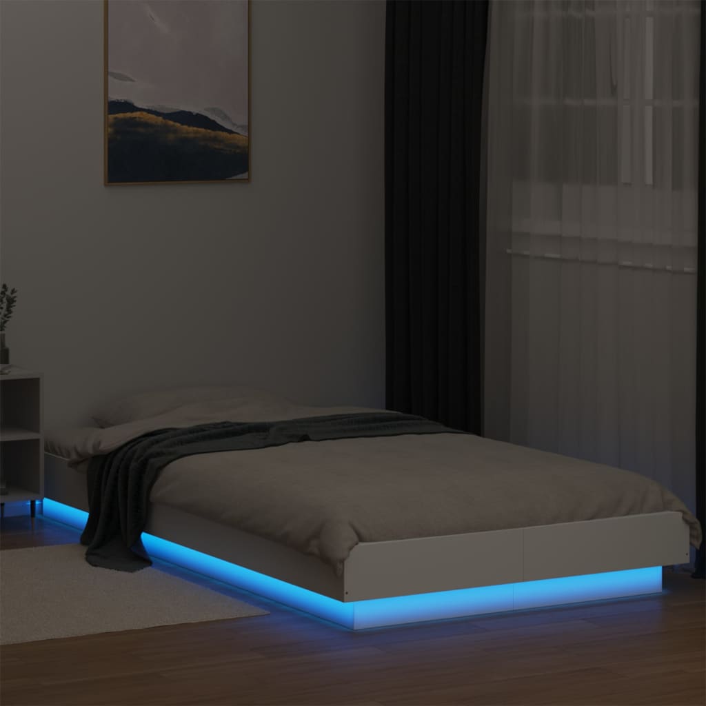 Bedframe met LED-verlichting bewerkt hout wit 90x190 cm is nu te koop bij PeponiXL, paradijselijk wonen!