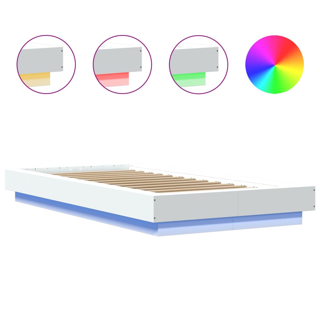 Bedframe met LED-verlichting bewerkt hout wit 90x190 cm is nu te koop bij PeponiXL, paradijselijk wonen!