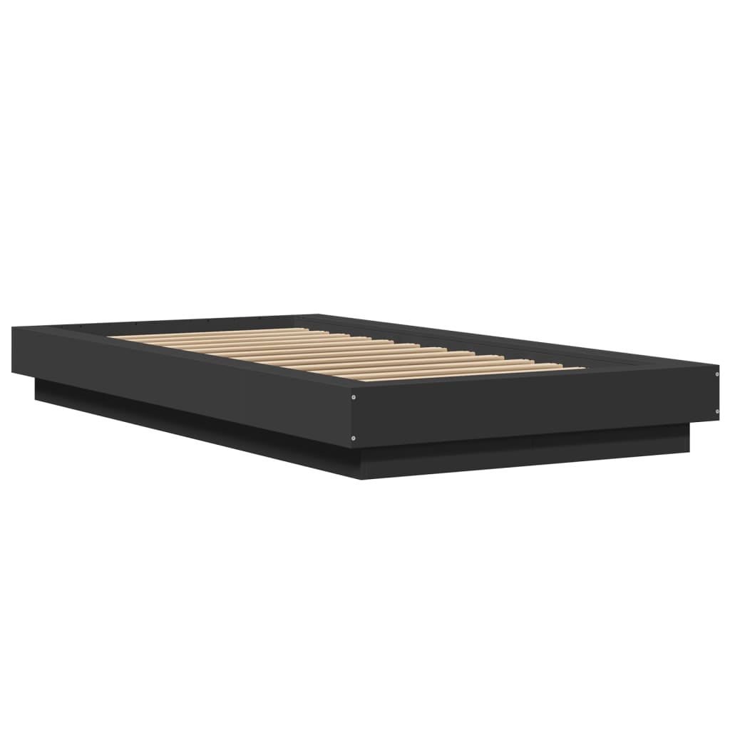 Bedframe met LED-verlichting bewerkt hout zwart 90x190 cm is nu te koop bij PeponiXL, paradijselijk wonen!