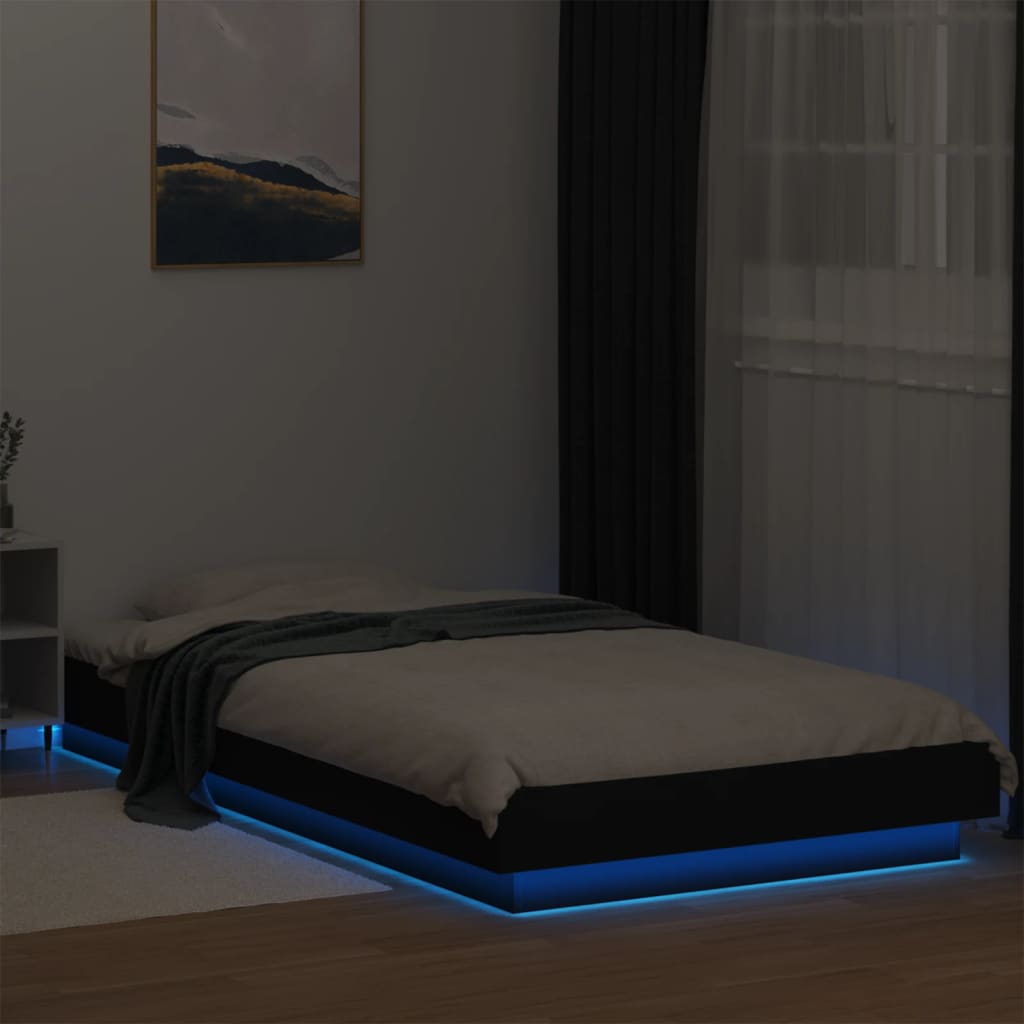 Bedframe met LED-verlichting bewerkt hout zwart 90x190 cm is nu te koop bij PeponiXL, paradijselijk wonen!