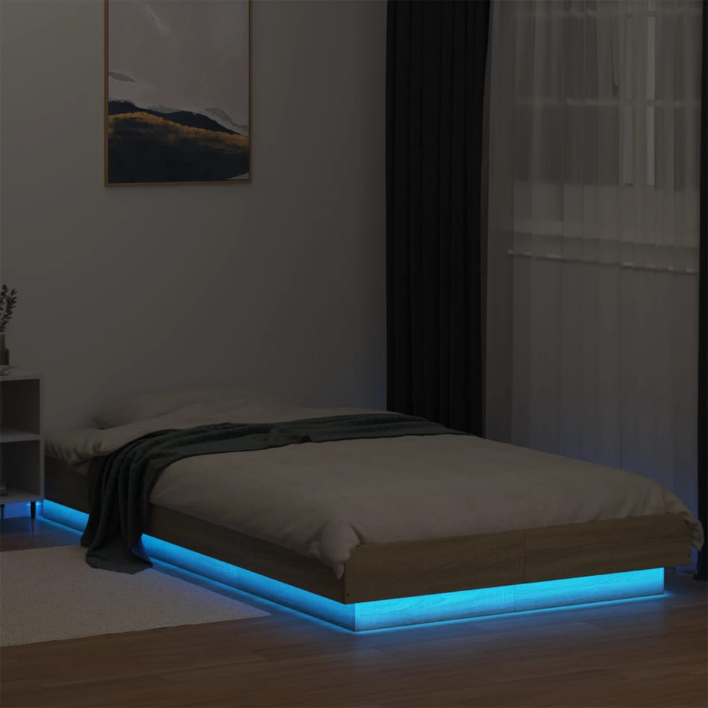 Bedframe met LED-verlichting sonoma eikenkleurig 90x190 cm is nu te koop bij PeponiXL, paradijselijk wonen!