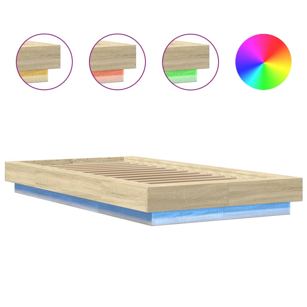 Bedframe met LED-verlichting sonoma eikenkleurig 90x190 cm is nu te koop bij PeponiXL, paradijselijk wonen!