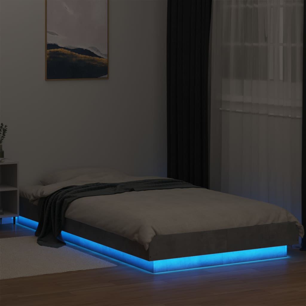 Bedframe met LED-verlichting bewerkt hout betongrijs 90x190 cm is nu te koop bij PeponiXL, paradijselijk wonen!
