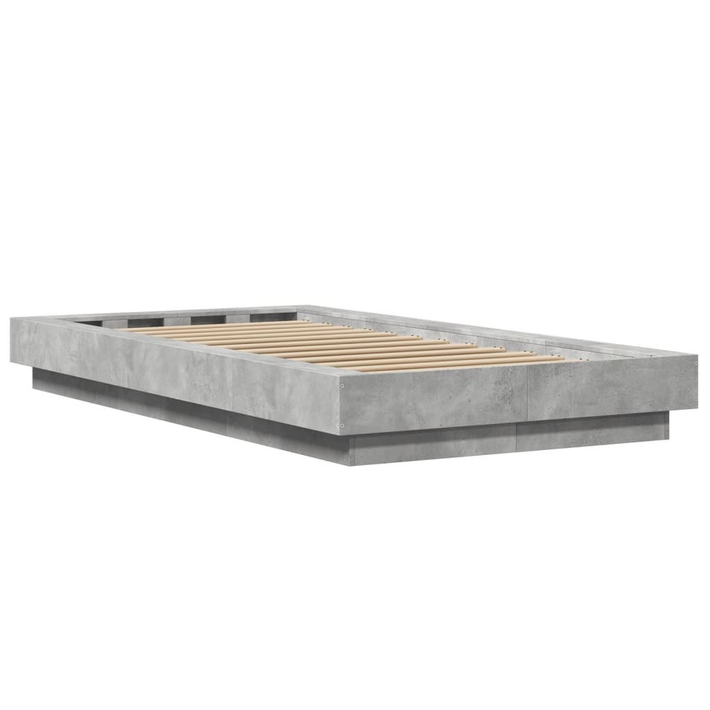 Bedframe met LED-verlichting bewerkt hout betongrijs 90x190 cm is nu te koop bij PeponiXL, paradijselijk wonen!
