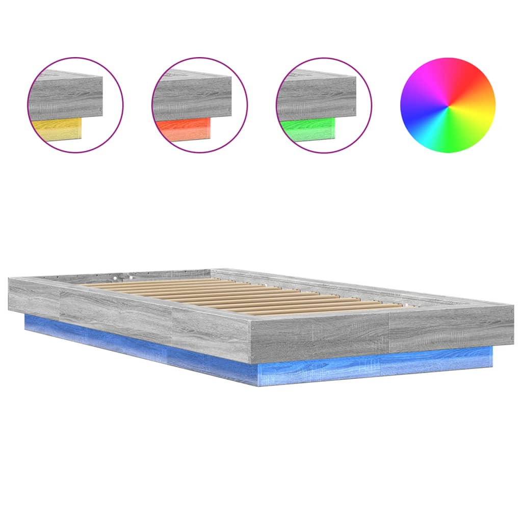 Bedframe met LED-verlichting grijs sonoma eikenkleurig 90x190cm is nu te koop bij PeponiXL, paradijselijk wonen!