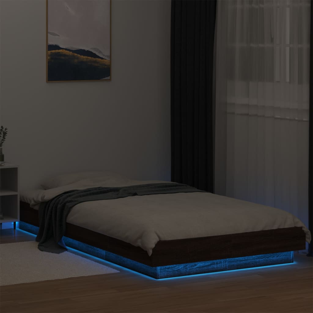 Bedframe met LED-verlichting bruin eikenkleur 90x190 cm is nu te koop bij PeponiXL, paradijselijk wonen!