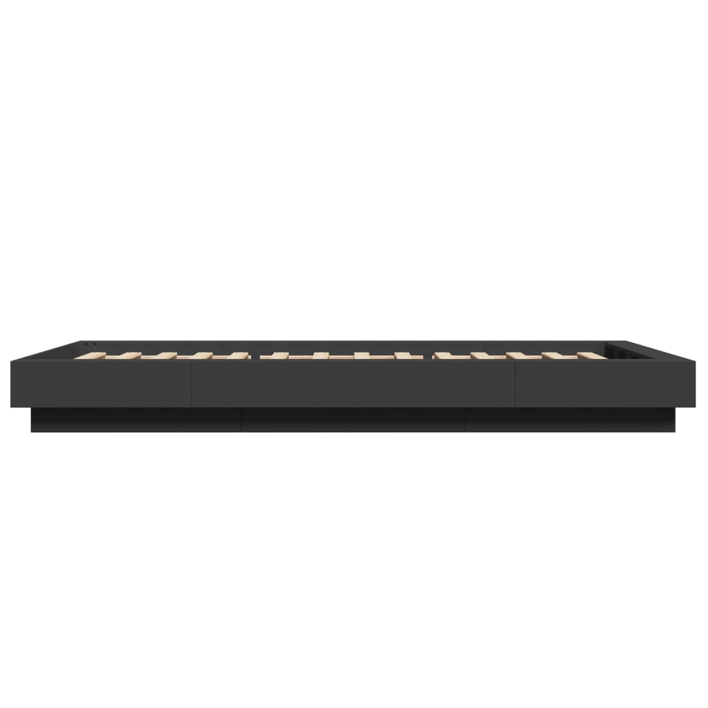 Bedframe met LED-verlichting bewerkt hout zwart 75x190 cm is nu te koop bij PeponiXL, paradijselijk wonen!