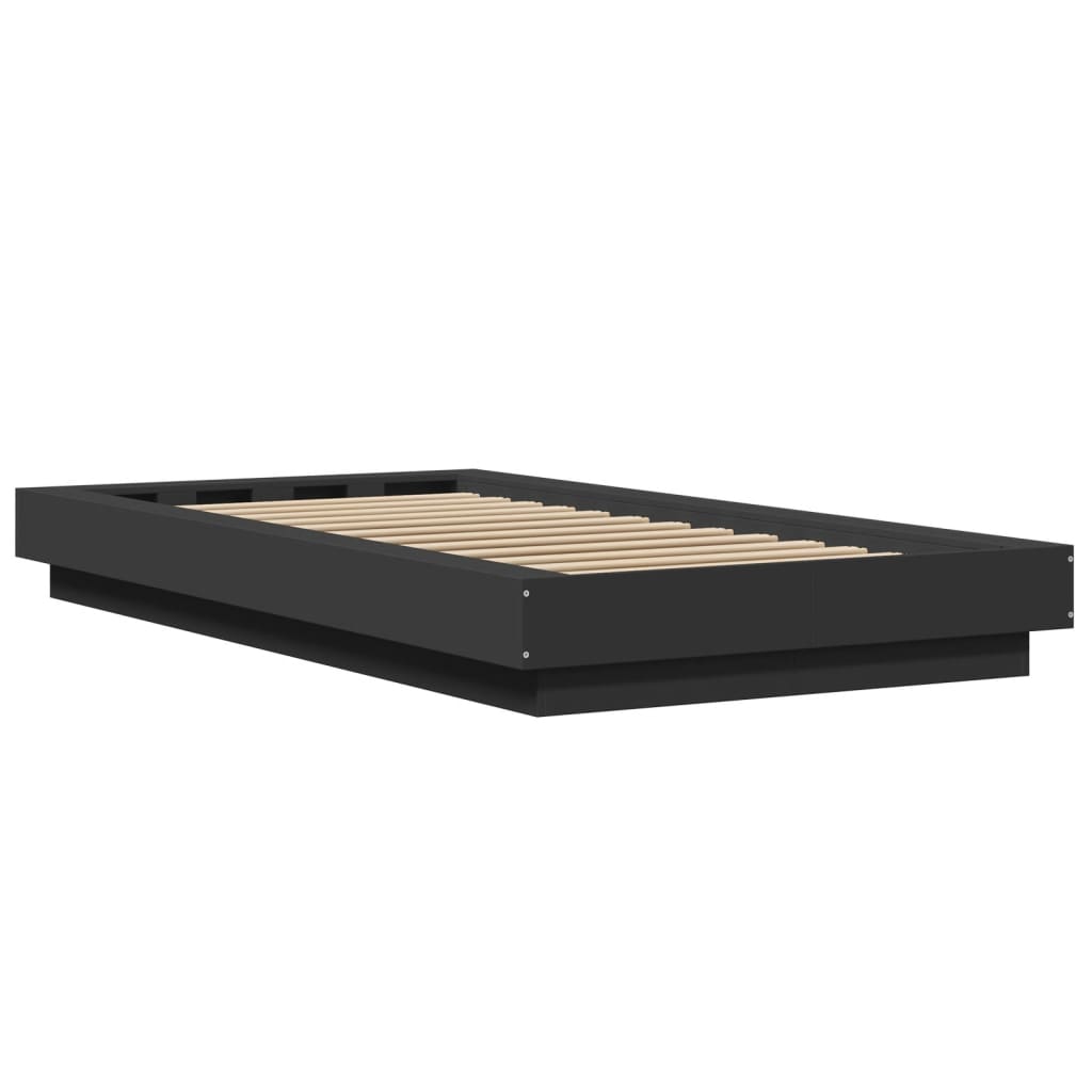 Bedframe met LED-verlichting bewerkt hout zwart 75x190 cm is nu te koop bij PeponiXL, paradijselijk wonen!