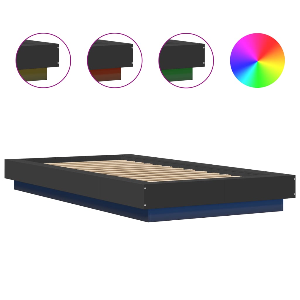 Bedframe met LED-verlichting bewerkt hout zwart 75x190 cm is nu te koop bij PeponiXL, paradijselijk wonen!