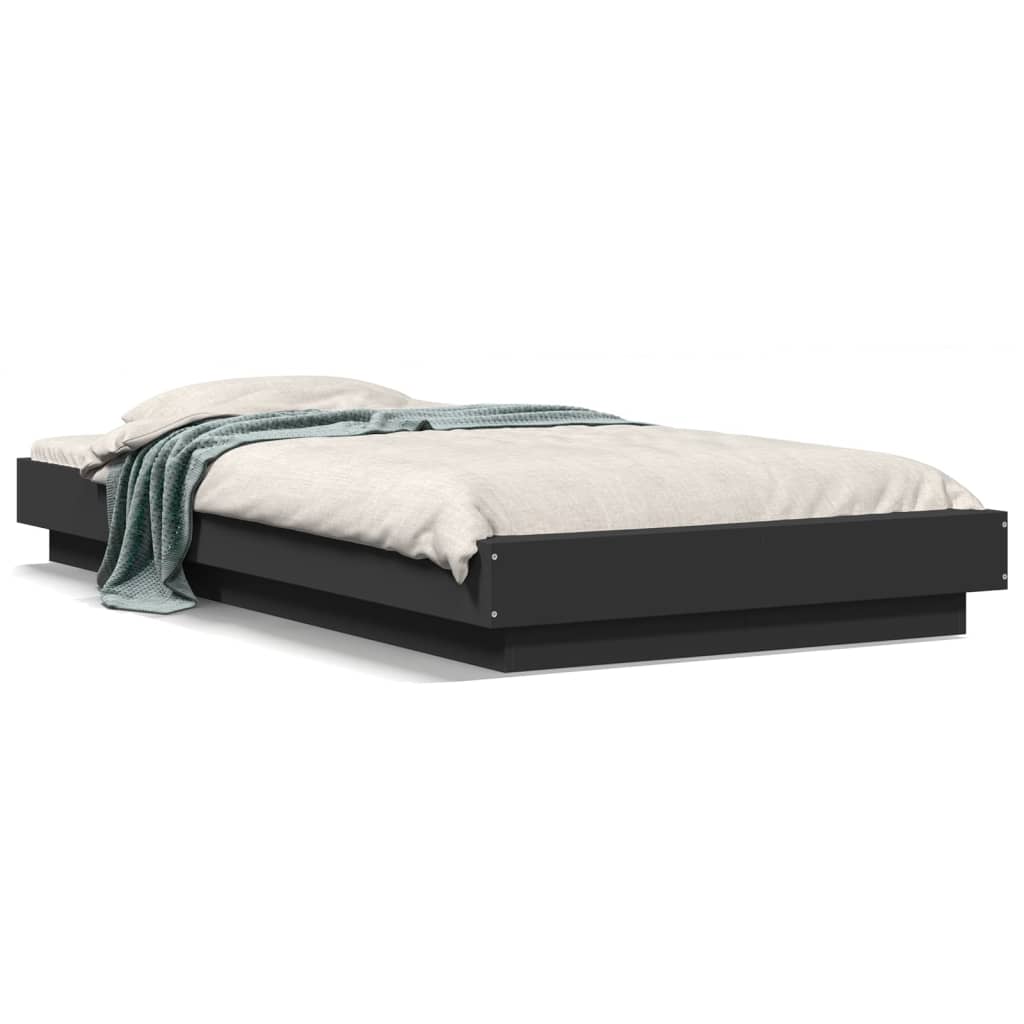 Bedframe met LED-verlichting bewerkt hout zwart 75x190 cm is nu te koop bij PeponiXL, paradijselijk wonen!