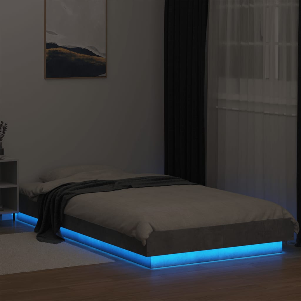 Bedframe met LED-verlichting bewerkt hout betongrijs 75x190 cm is nu te koop bij PeponiXL, paradijselijk wonen!
