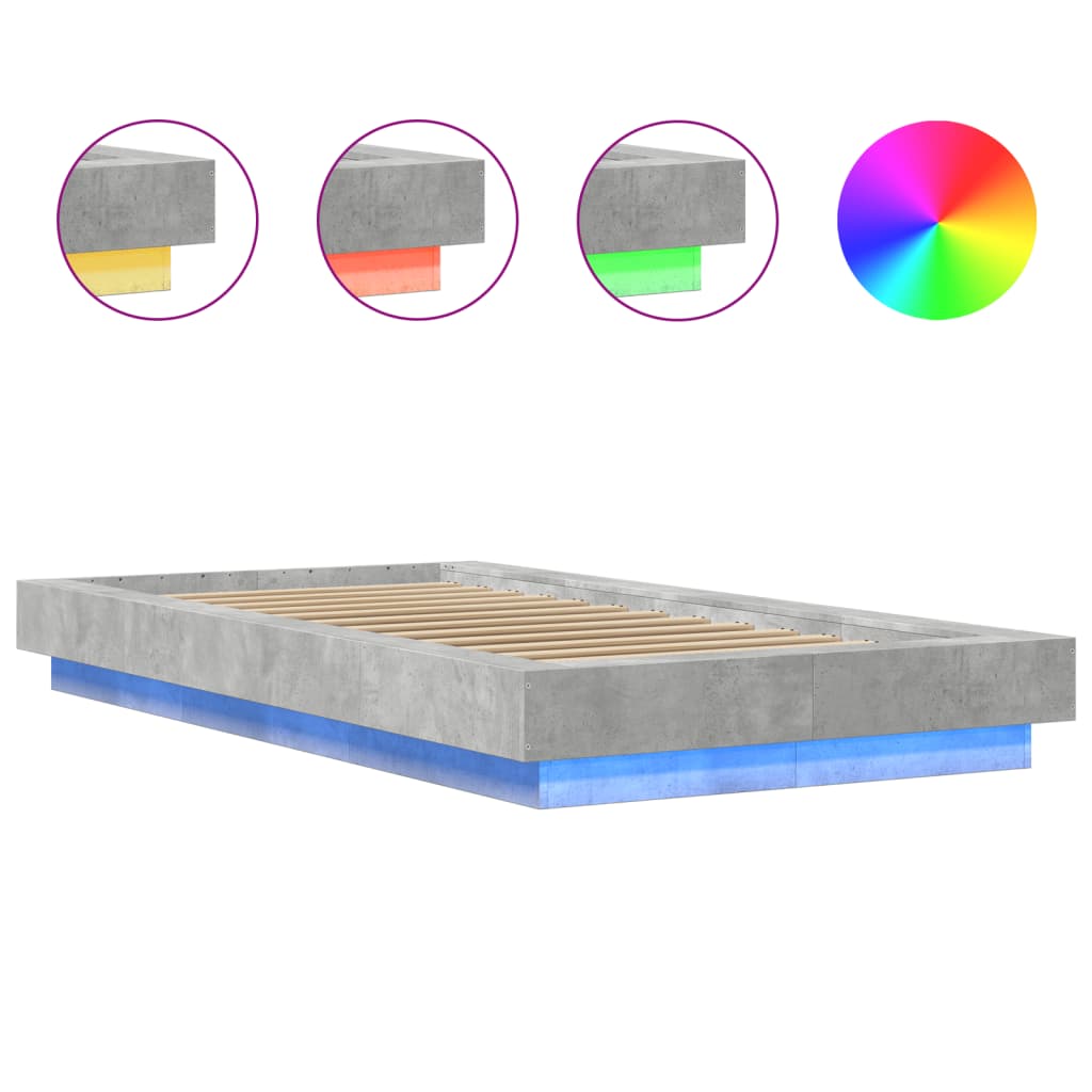 Bedframe met LED-verlichting bewerkt hout betongrijs 75x190 cm is nu te koop bij PeponiXL, paradijselijk wonen!