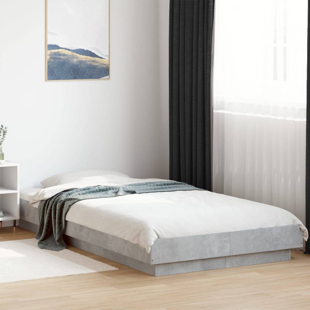 Bedframe met LED-verlichting bewerkt hout betongrijs 75x190 cm is nu te koop bij PeponiXL, paradijselijk wonen!