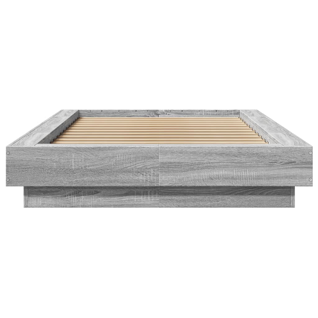 Bedframe met LED-verlichting bewerkt hout grijs sonoma 75x190cm is nu te koop bij PeponiXL, paradijselijk wonen!