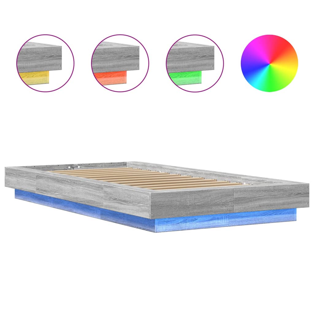 Bedframe met LED-verlichting bewerkt hout grijs sonoma 75x190cm is nu te koop bij PeponiXL, paradijselijk wonen!