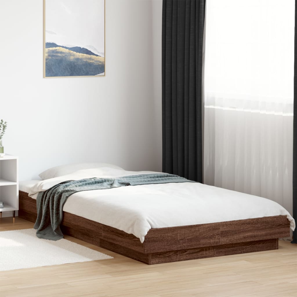 Bedframe met LED-verlichting bruin eikenkleurig 75x190 cm is nu te koop bij PeponiXL, paradijselijk wonen!