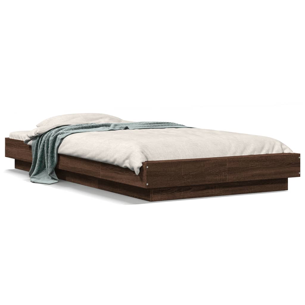 Bedframe met LED-verlichting bruin eikenkleurig 75x190 cm is nu te koop bij PeponiXL, paradijselijk wonen!