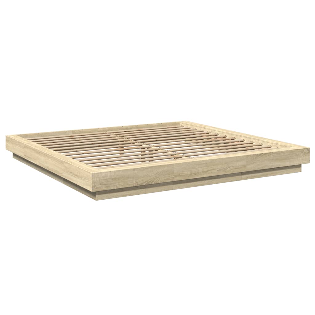 Bedframe bewerkt hout sonoma eikenkleurig 200x200 cm is nu te koop bij PeponiXL, paradijselijk wonen!