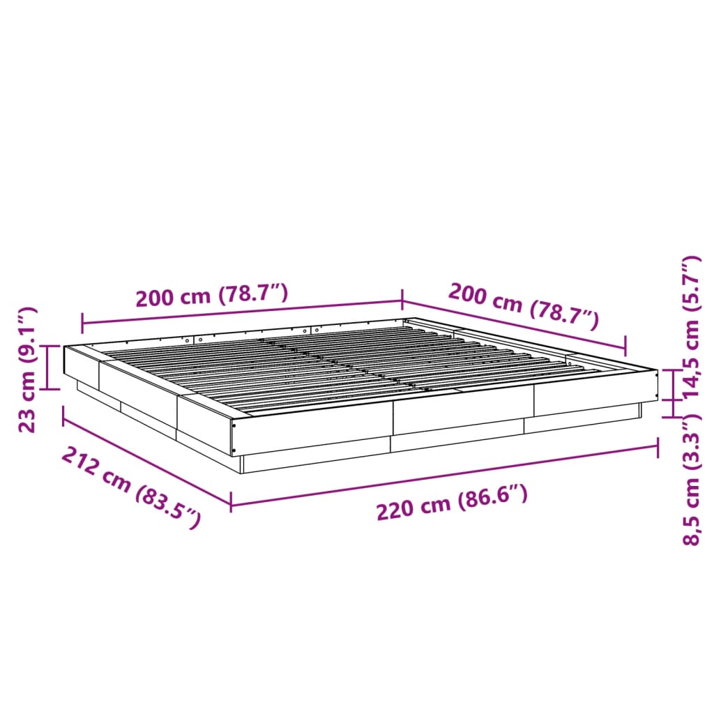 Bedframe bewerkt hout sonoma eikenkleurig 200x200 cm is nu te koop bij PeponiXL, paradijselijk wonen!