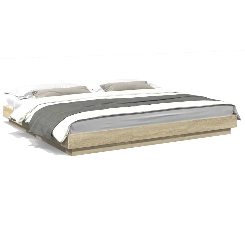 Bedframe bewerkt hout sonoma eikenkleurig 200x200 cm is nu te koop bij PeponiXL, paradijselijk wonen!