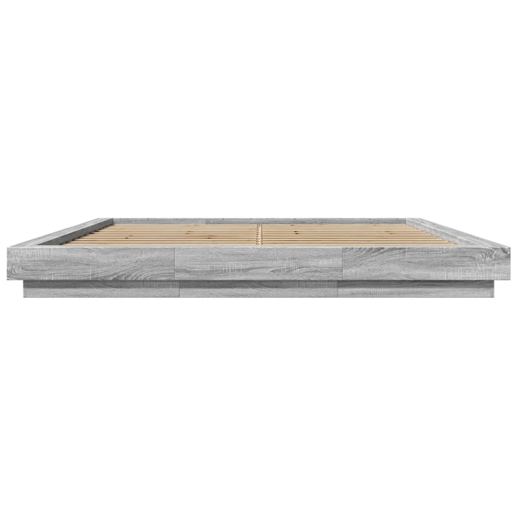 Bedframe bewerkt hout grijs sonoma eikenkleurig 200x200 cm is nu te koop bij PeponiXL, paradijselijk wonen!