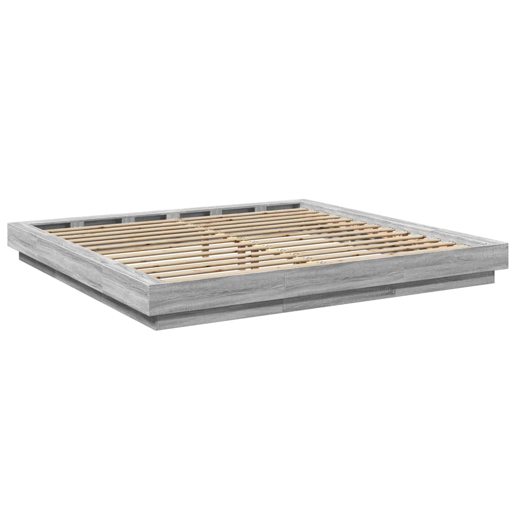 Bedframe bewerkt hout grijs sonoma eikenkleurig 200x200 cm is nu te koop bij PeponiXL, paradijselijk wonen!