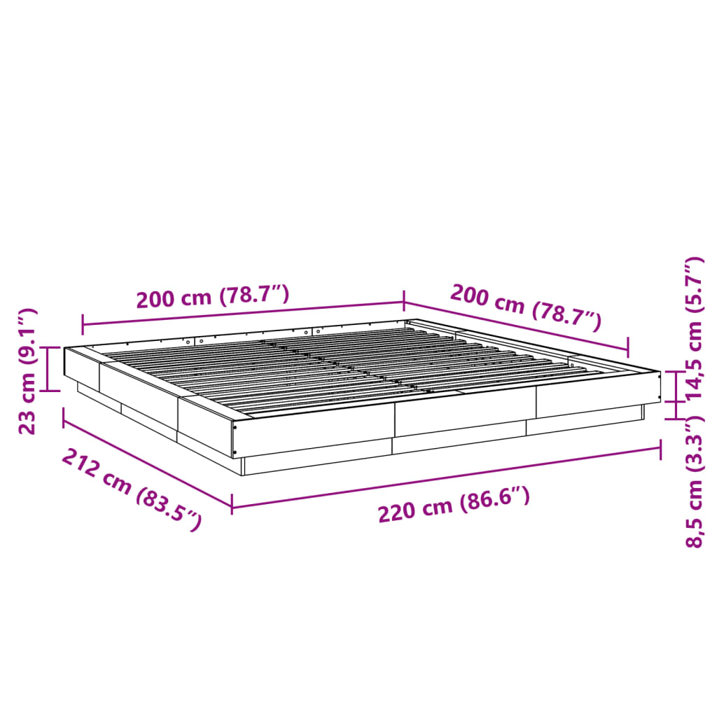 Bedframe bewerkt hout grijs sonoma eikenkleurig 200x200 cm is nu te koop bij PeponiXL, paradijselijk wonen!