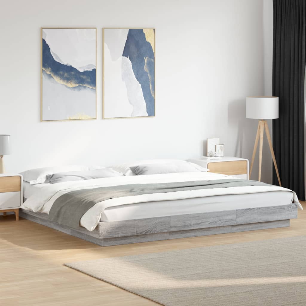Bedframe bewerkt hout grijs sonoma eikenkleurig 180x200 cm is nu te koop bij PeponiXL, paradijselijk wonen!