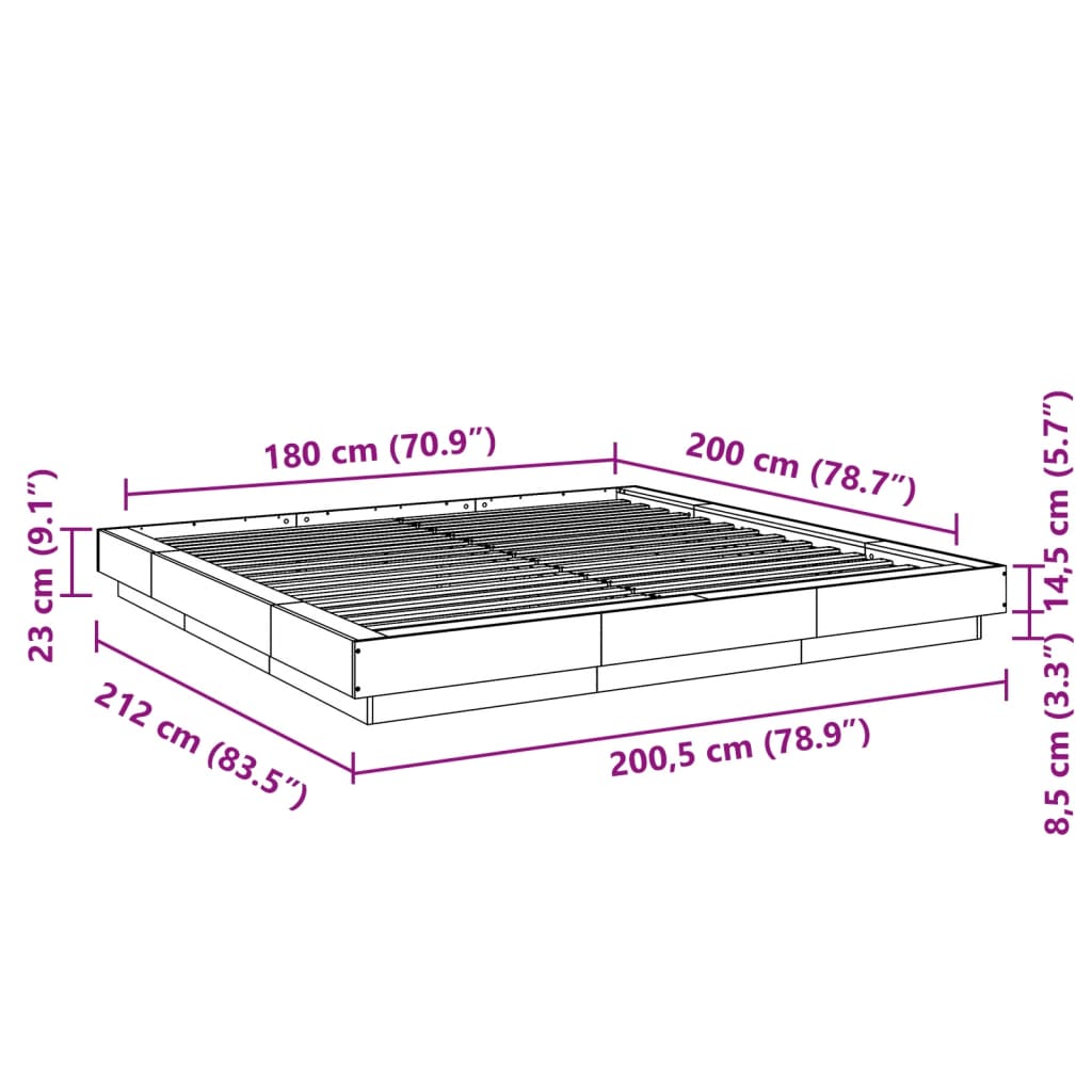 Bedframe bewerkt hout grijs sonoma eikenkleurig 180x200 cm is nu te koop bij PeponiXL, paradijselijk wonen!