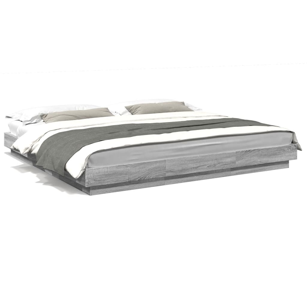 Bedframe bewerkt hout grijs sonoma eikenkleurig 180x200 cm is nu te koop bij PeponiXL, paradijselijk wonen!