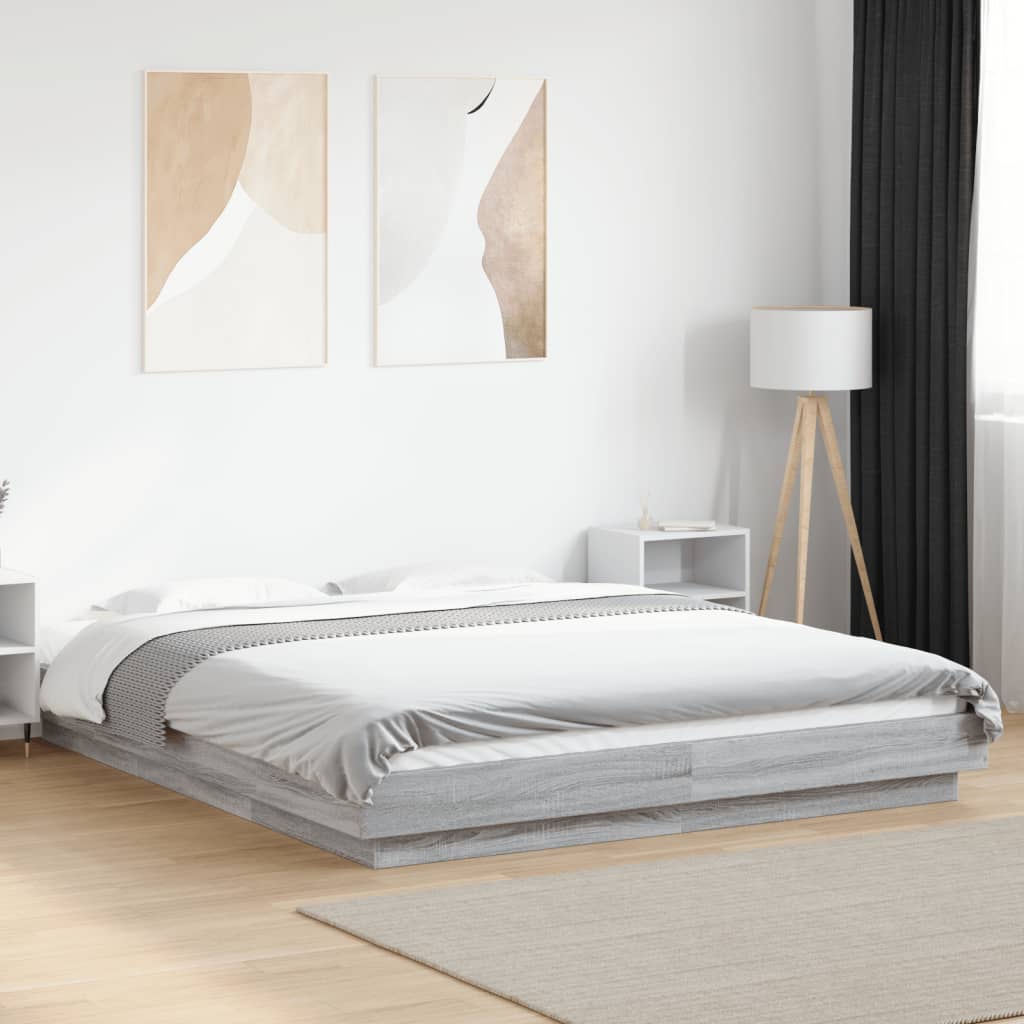 Bedframe bewerkt hout grijs sonoma eikenkleurig 160x200 cm is nu te koop bij PeponiXL, paradijselijk wonen!