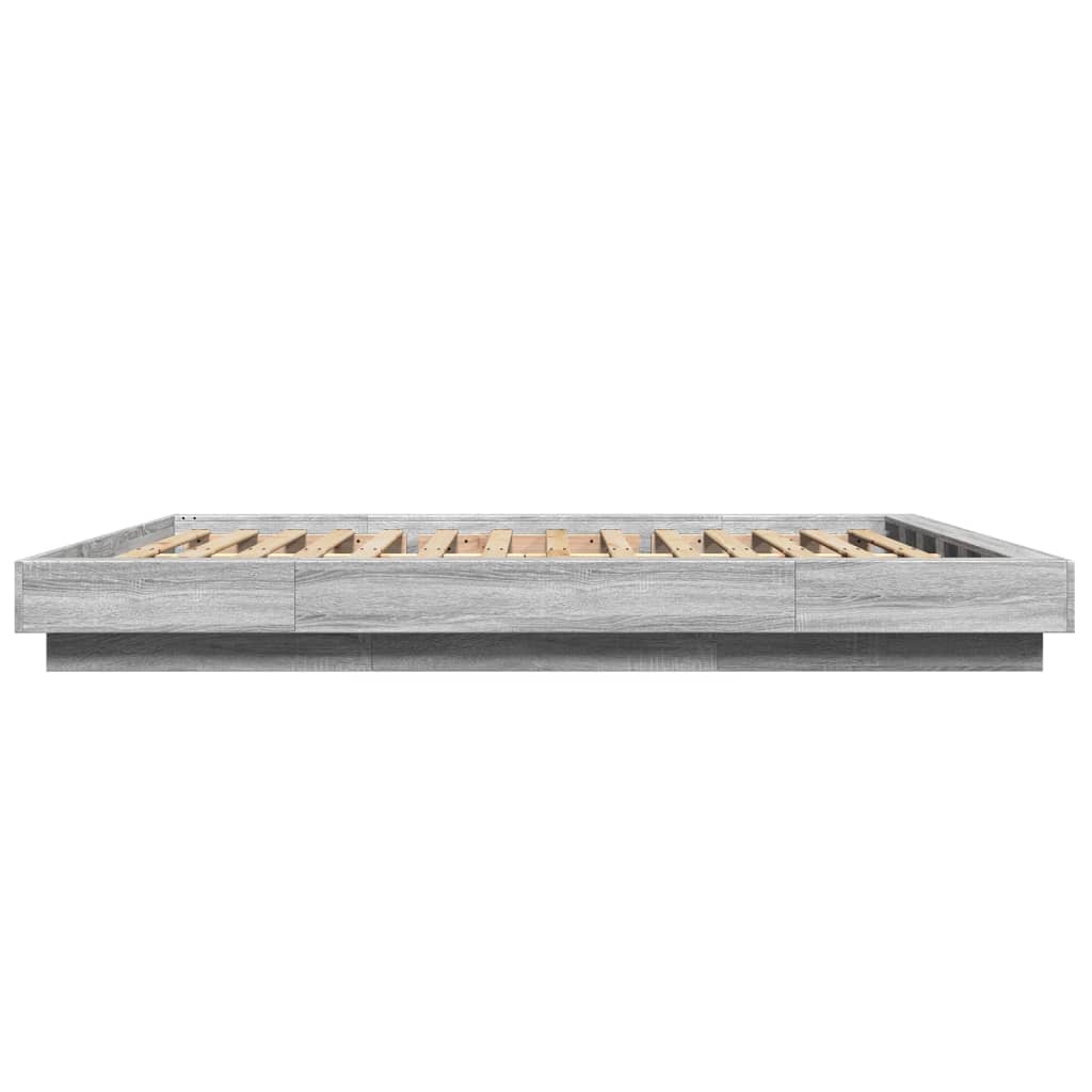 Bedframe bewerkt hout grijs sonoma eikenkleurig 160x200 cm is nu te koop bij PeponiXL, paradijselijk wonen!