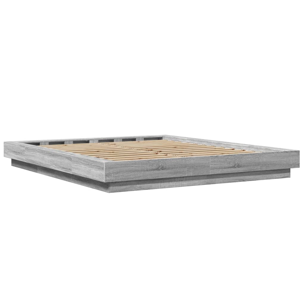 Bedframe bewerkt hout grijs sonoma eikenkleurig 160x200 cm is nu te koop bij PeponiXL, paradijselijk wonen!