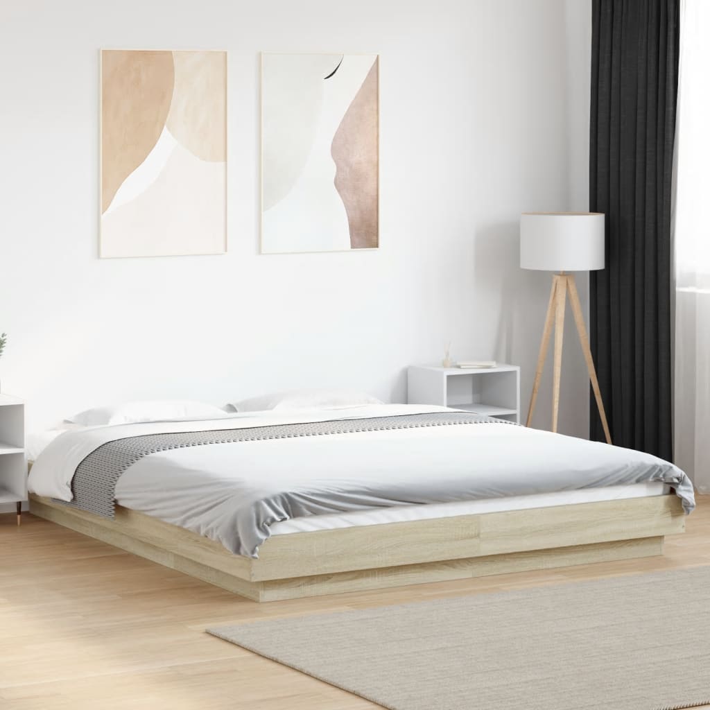 Bedframe bewerkt hout sonoma eikenkleurig 150x200 cm is nu te koop bij PeponiXL, paradijselijk wonen!