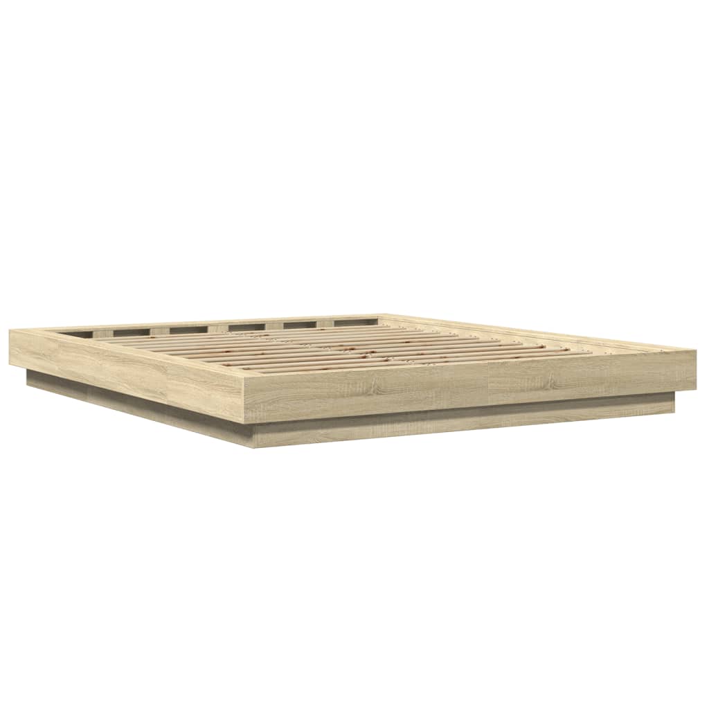 Bedframe bewerkt hout sonoma eikenkleurig 150x200 cm is nu te koop bij PeponiXL, paradijselijk wonen!