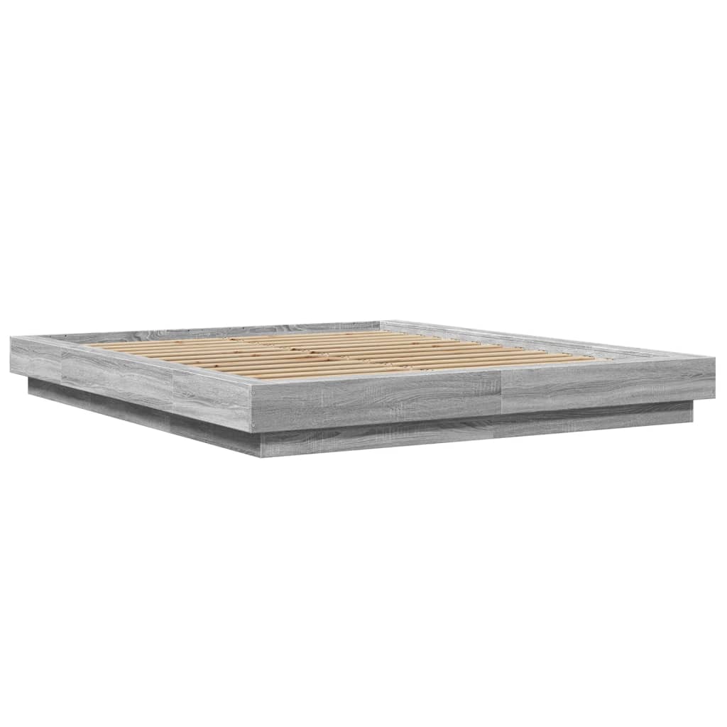 Bedframe bewerkt hout grijs sonoma eikenkleurig 150x200 cm is nu te koop bij PeponiXL, paradijselijk wonen!