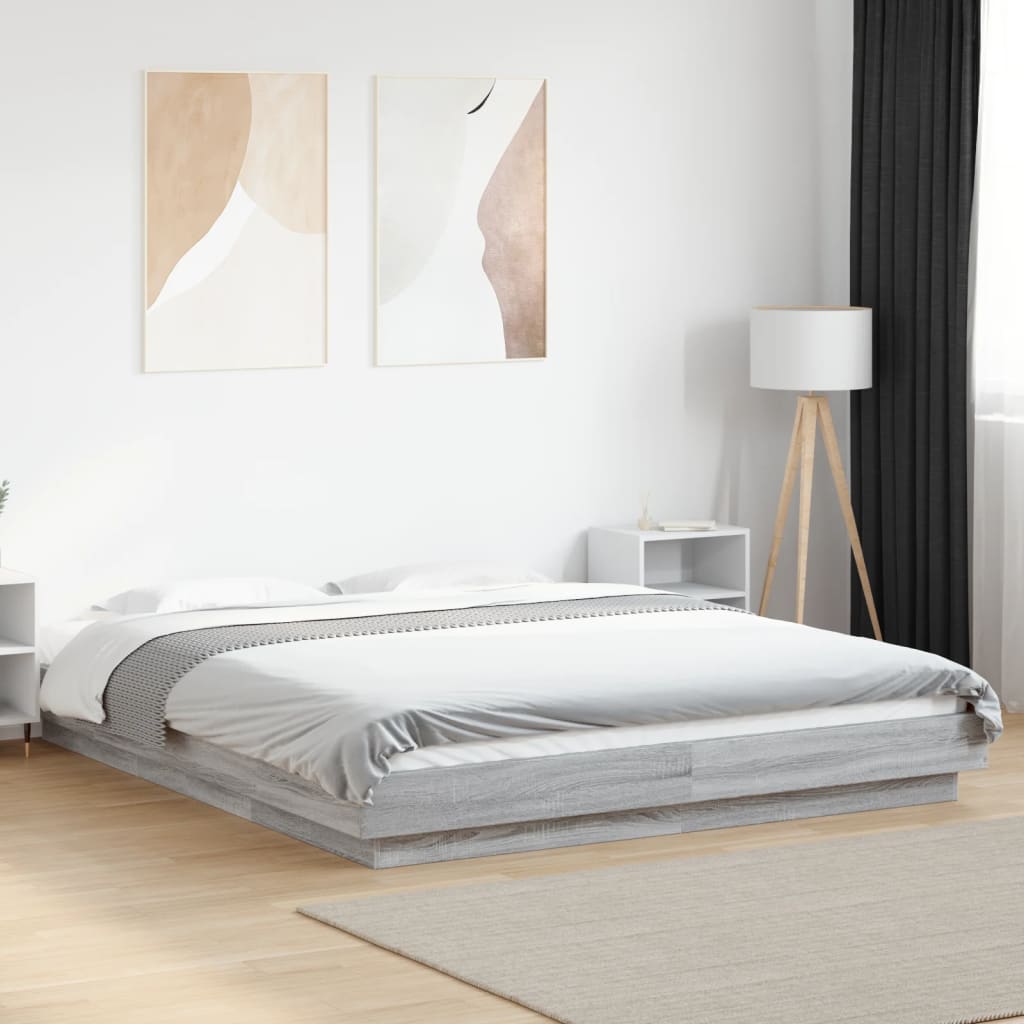 Bedframe bewerkt hout grijs sonoma eikenkleurig 150x200 cm is nu te koop bij PeponiXL, paradijselijk wonen!
