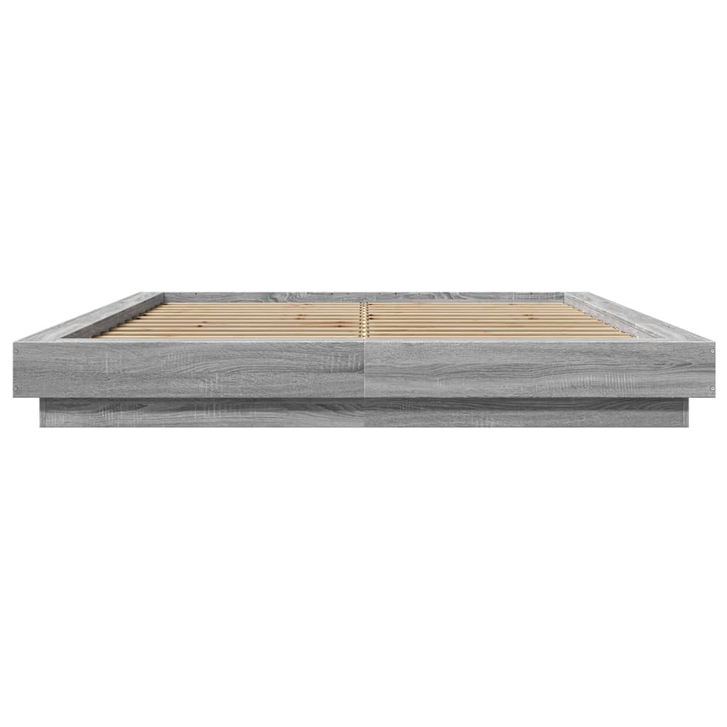 Bedframe bewerkt hout grijs sonoma eikenkleurig 150x200 cm is nu te koop bij PeponiXL, paradijselijk wonen!