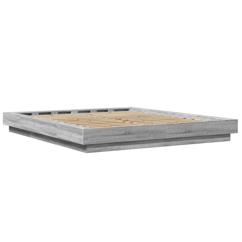 Bedframe bewerkt hout grijs sonoma eikenkleurig 150x200 cm is nu te koop bij PeponiXL, paradijselijk wonen!