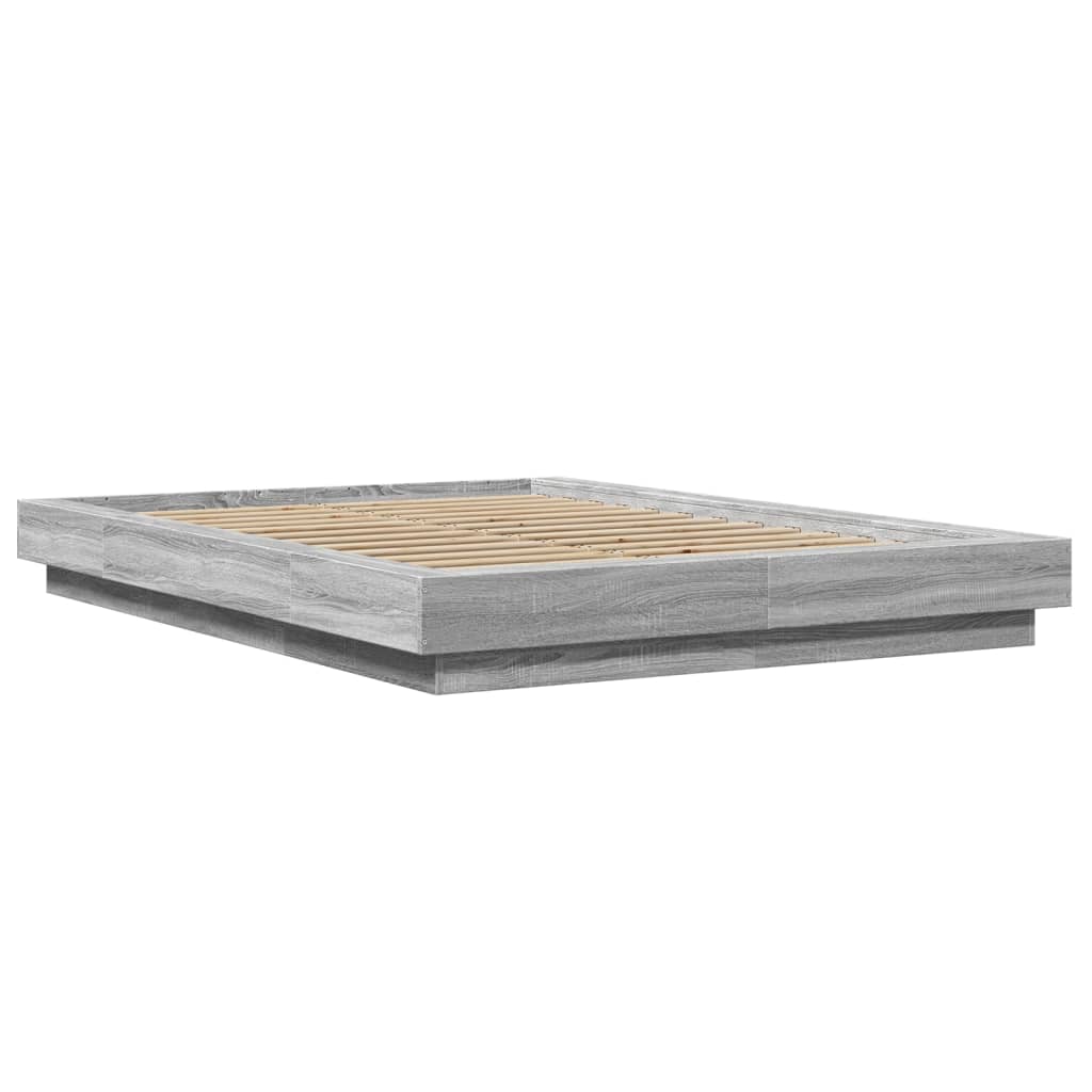 Bedframe bewerkt hout grijs sonoma eikenkleurig 140x200 cm is nu te koop bij PeponiXL, paradijselijk wonen!