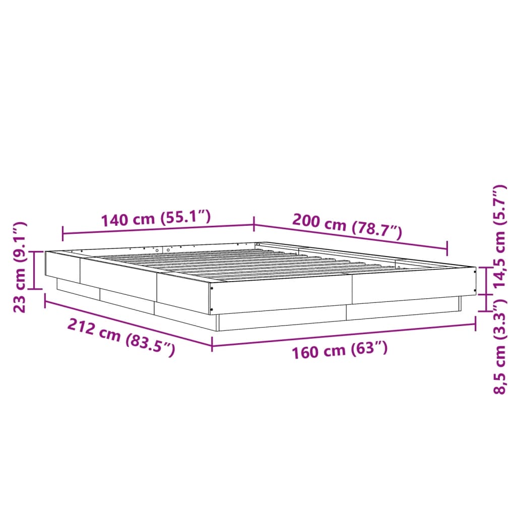 Bedframe bewerkt hout grijs sonoma eikenkleurig 140x200 cm is nu te koop bij PeponiXL, paradijselijk wonen!