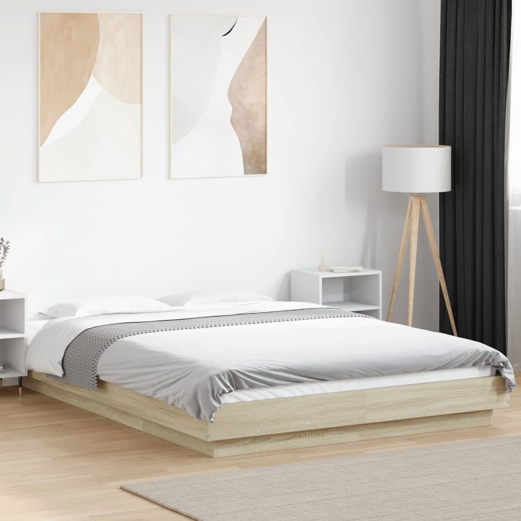 Bedframe bewerkt hout sonoma eikenkleurig 120x200 cm is nu te koop bij PeponiXL, paradijselijk wonen!