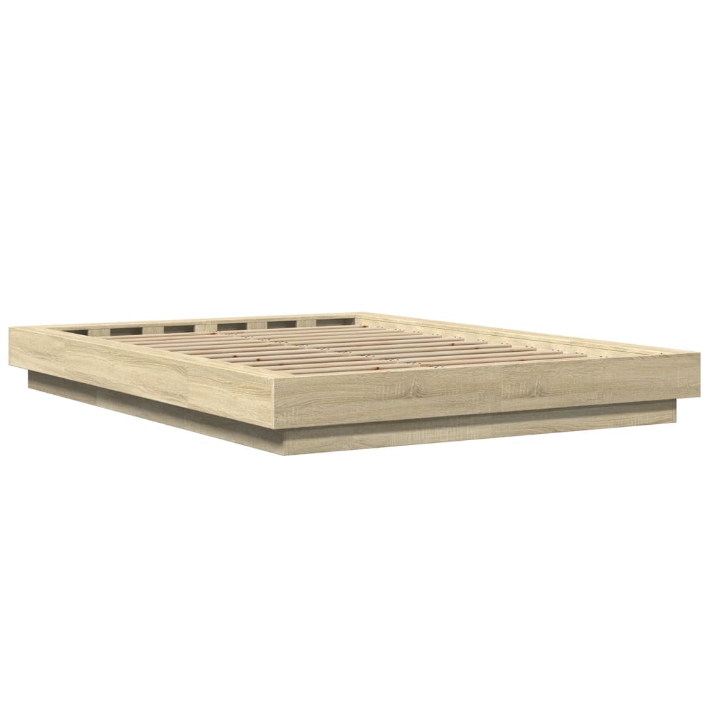 Bedframe bewerkt hout sonoma eikenkleurig 120x200 cm is nu te koop bij PeponiXL, paradijselijk wonen!