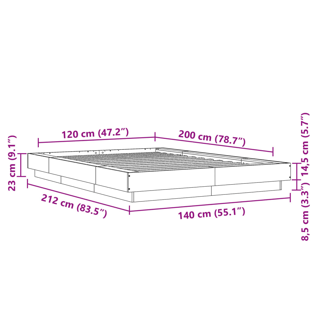 Bedframe bewerkt hout sonoma eikenkleurig 120x200 cm is nu te koop bij PeponiXL, paradijselijk wonen!