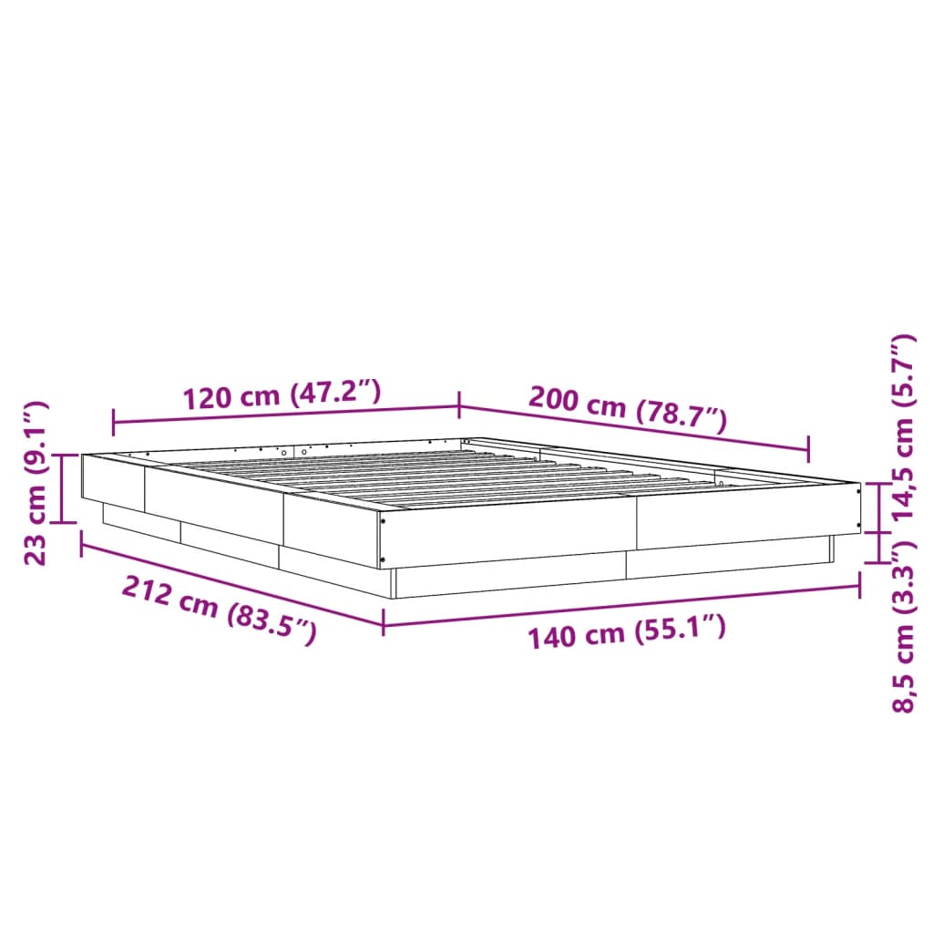 Bedframe bewerkt hout grijs sonoma eikenkleurig 120x200 cm is nu te koop bij PeponiXL, paradijselijk wonen!