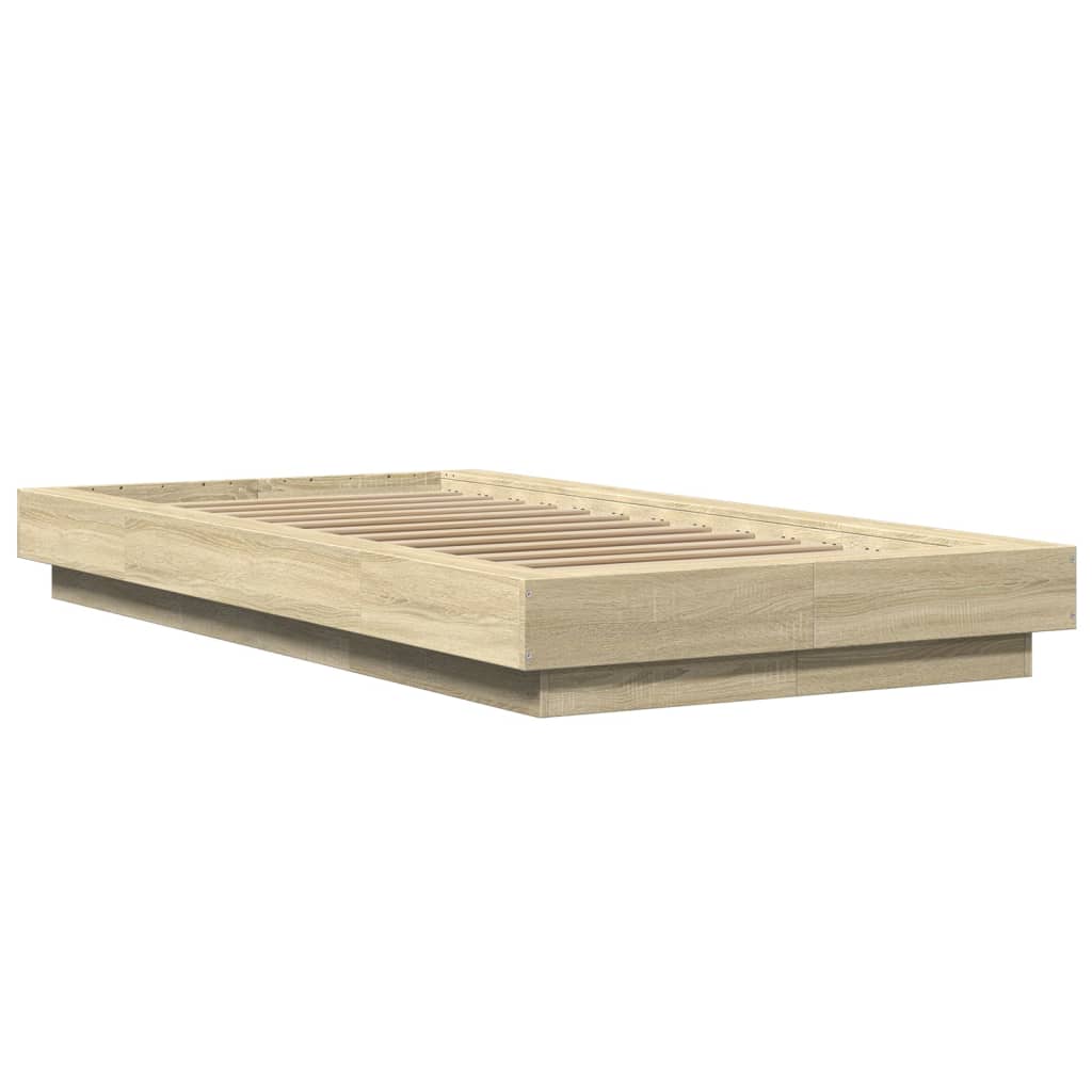 Bedframe bewerkt hout sonoma eikenkleurig 100x200 cm is nu te koop bij PeponiXL, paradijselijk wonen!