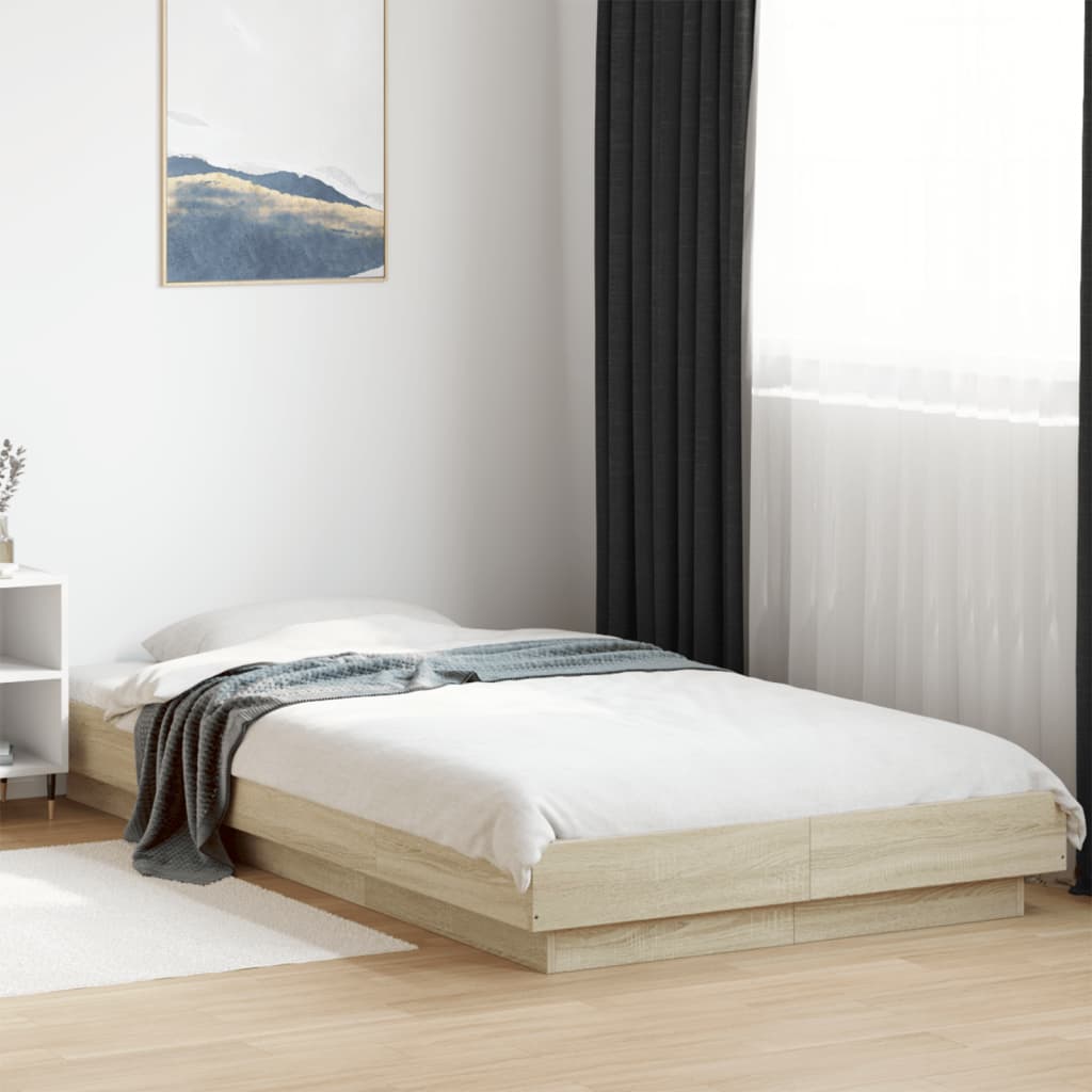 Bedframe bewerkt hout sonoma eikenkleurig 100x200 cm is nu te koop bij PeponiXL, paradijselijk wonen!