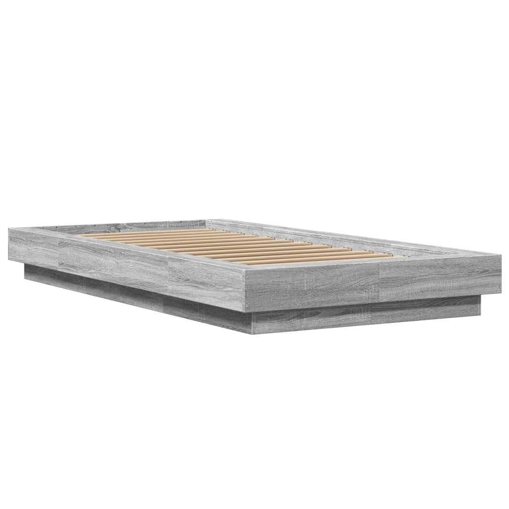 Bedframe bewerkt hout grijs sonoma eikenkleurig 100x200 cm is nu te koop bij PeponiXL, paradijselijk wonen!