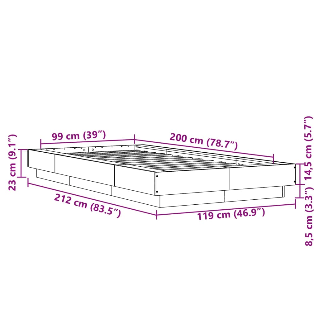 Bedframe bewerkt hout grijs sonoma eikenkleurig 100x200 cm is nu te koop bij PeponiXL, paradijselijk wonen!